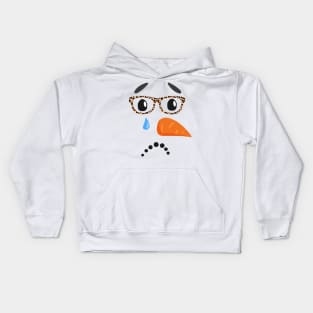 sad snowman carrot nose eyelashes leopard glasses Kids Hoodie